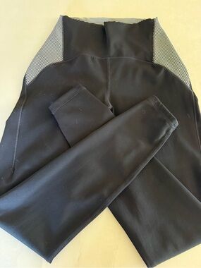 ZYIA Black High-Waist Leggings with Striped Waist Panels